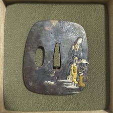 Antique Japanese Tsuba – Tokiwa Gozen Fleeing in Snow picture