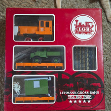 LGB G Gauge Analog Starter Set w/ Locomotive, Flat Car & Track Orange/Green picture