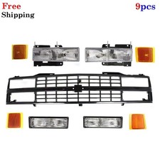 For 1988-1993 Chevrolet C/K Series Pickup Front Grille + Headlight Kit Set of 9 picture
