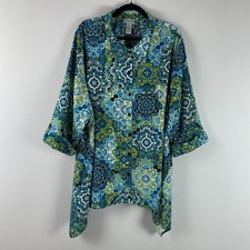 Catherines Button Up Tunic Shirt Size 3X Sharkbite Hem 3/4 Sleeves Medallion picture