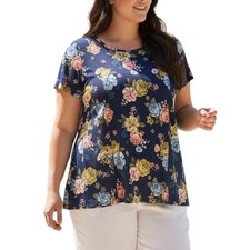 TORRID Navy Blue Floral Fit And Flare Stretch Challis Blouse Top Size 3X picture