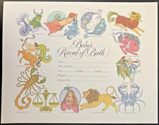 Ayerst Laboratories Baby Record of Birth Certificate Zodiac Pattern *OPEN STOCK* picture
