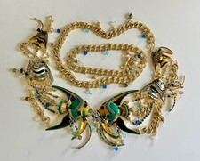 MASSIVE Vintage LUNCH AT THE RITZ Gold Tone Ocean Angel Fish Crystal Chain Belt picture