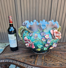 Antique Barbotine majolica planter jardiniere floral decor art nouveau 1900s picture