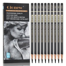 Qionew Professional Soft Medium and Hard Charcoal Pencils Drawing Set 10Pcs picture