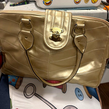 Mondani Large Metallic Gold Satchel Top Handle Zip Handbag w/ Turn-Lock picture