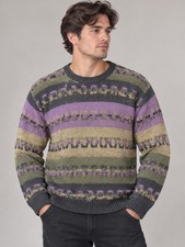 Vtg 90s Jantzen Crewneck Sweater Geometric Coogi Style Knit Purple Green Men L G picture