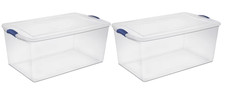 Sterilite 105 Quart Extra-Large Latching Storage Bin Clear Plastic Latch Lid 2Pk picture