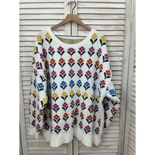 NWT Bloomchic Floral Knit Sweater 22-24 3X White Cottagecore Retro picture