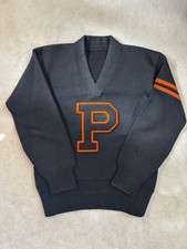 Vintage ~1940s Princeton University Knit Letter Sweater Black And Orange Men’s M picture