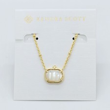New Kendra Scott Pumpkin Gold Plated Short Pendant Necklace In Ivory Shell picture