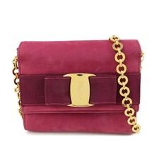 Ferragamo Varra Ribbon Suede 3Way Bag Chain Shoulder Bag Purple Auth Used F/S picture