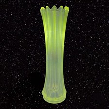 Antique Clear Swung Crystal Art Glass Vase Green UV Glass Vintage Manganese 365n picture