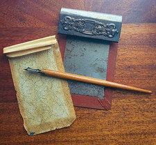 Vintage Calligraphy Dip Pen Set Metal Nib Holder Wood Handle Leather Pad Set picture