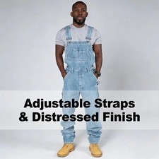 Men's Vintage Denim Overalls Casual Straight Leg Cargo Bib Pants Jumpsuit picture