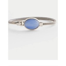 Chico's Silver-Tone Twisted Cable Bracelet with Blue Oval Stone picture