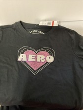 Aeropostale Graphic Tee Womens XS Navy New Heart Logo Classic Crew T-Shirt NWT picture
