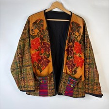 Unbranded Embroidered Floral Patchwork Jacket Womens XL Orange Boho Artisan picture