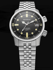 New BENRUS Ultra-Deep Vintage Style Swiss Automatic Dive Watch 36.5mm Black Dial picture
