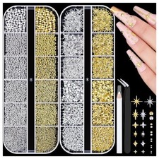 2640Pcs 3D Star Nail Charms, Gold & Silver Multi-Shapes Metallic Nail Art Gem... picture