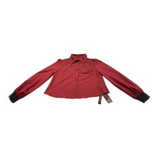 ROMWE Red Spider Web Gothic Button Front Blouse Lace Cuffs Size S NWT picture