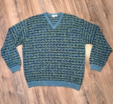 Vintage Gran Sasso Men's  Knit Sweater Made in Italy Green & Blue XL Viscose picture