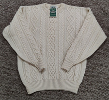 Blarney Woollen Mills Aran Sweater Men's Large Wool Cable Knit Fisherman Ireland picture