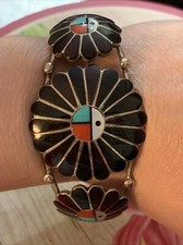 LARY LORINDA L/L DICKINSON SUN FACE ZUNI NATIVE AMERICAN STERLING  CUFF BRACELET picture