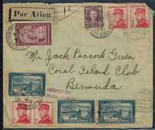 Bermuda 1938 Cover Monaco to Bermuda w/MISSENT TO MIAMI FLORIDA H/S in Violet picture