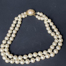 Vintage Carolee Faux Pearl Double Strand Statement Necklace Cabochon Clasp 16
