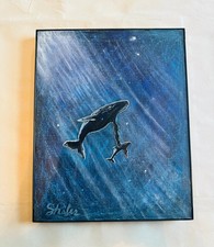 Momma Whale & Baby Deep Blue Sea Pastel oil painting 8x10 framed COA OOAK picture