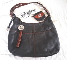 BRIGHTON Black Pebbled Leather Shoulder Hobo Bag Purse Braided Strap EUC - RARE picture