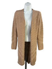 Chico's Women's Beige/Brown Knit Striped Metallic Open Front Cardigan - 1/US 8 picture