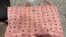 MCM Pink Monogram Tote Bag Double Handles Gold Hardware Lined Inner Pockets picture