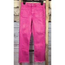 Zara Hot Pink Straight Leg Frayed Hem Jeans Front Patch Pockets Size 2 picture