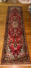 Vintage Handmade Hand-Knotted Wool Runner Rug Red Floral 2’3½” × 8’4” picture