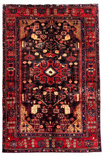 Vintage Nahavand Tribal Hand Knotted Wool Oriental Area Rug 5x9 Black Geometric picture