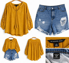 Plus Size 2X Outfit Lot SHEIN Distressed Denim Shorts Zac Rachel Boho Top picture