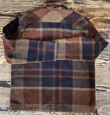 Common People Men's Brown/Blue/Beige Plaid Jacket Button Front Spread Collar L picture