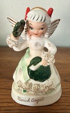 Vintage Napco March Angel Figurine 4 Leaf Clover Spaghetti Trim A1363 Japan READ picture
