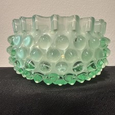Vintage Uranium Fenton Lime Green Opalescent Hobnail Ruffle Glass Bowl 2.7 Tall picture