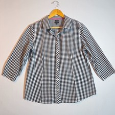 Talbots Shirt Women's 16 Black White Check Print Non-Iron Collared Button Front picture