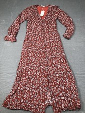 Boden Dress Womens 6R Red Paisley V Neck Long Sleeve Button Maxi Boho NWT picture