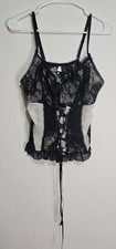 Romwe Womens 2XL Embroidered Sheer Black Corset Cottagecore Coquette Fairy Top picture