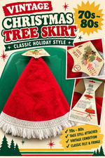 Vintage 70s–80s Christmas Tree Skirt 🎄 Red Felt + White Fringe | Original Tags picture