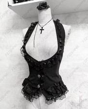 Womens Fairycore Y2K Aesthetic Top Cami Halter Lace Tank Streetwear Shirt S-XL picture
