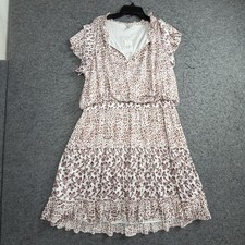 Cato Dress Womens 18/20W White Animal Print Flutter Sleeve Ruffle Tiered Mini picture