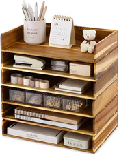 Novabright 6 Pcs Stackable Paper Organizer Tray Acacia Wood Desk Organizer Lette picture
