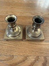 Vintage Pair of Brass Candlesticks Square Base Made in England 3 1/4