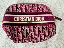 Dior Burgundy Velvet Oblique Monogram Cosmetic Pouch Bag Made Italy picture
